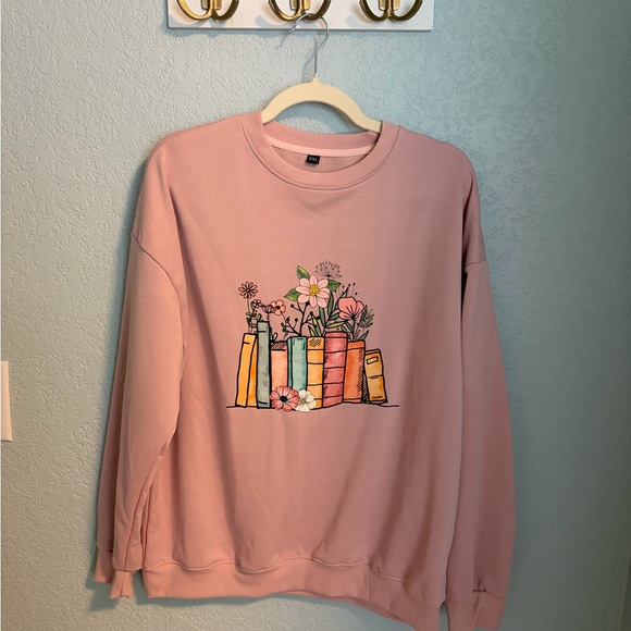 No Brand Listed Sweaters - Floral Book Graphic Pink Sweater